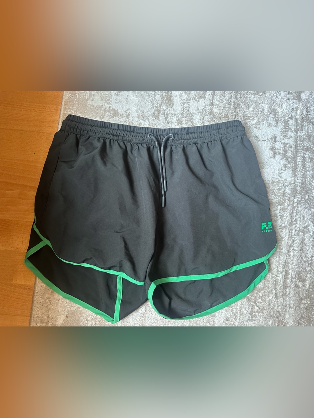 P.E Nation Black Athletic Shorts with Green Trim